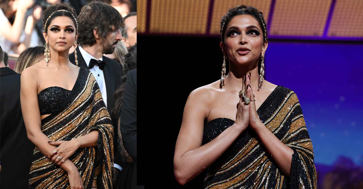 shimmery saree on the Cannes red carpet 