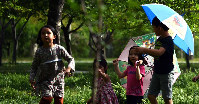 The world of umbrellas, backpacks and selfie sticks