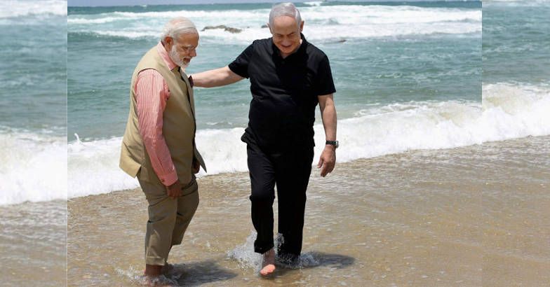 Netanyahu Modi Beach Modi and Netanyahu's beach bromance makes waves online